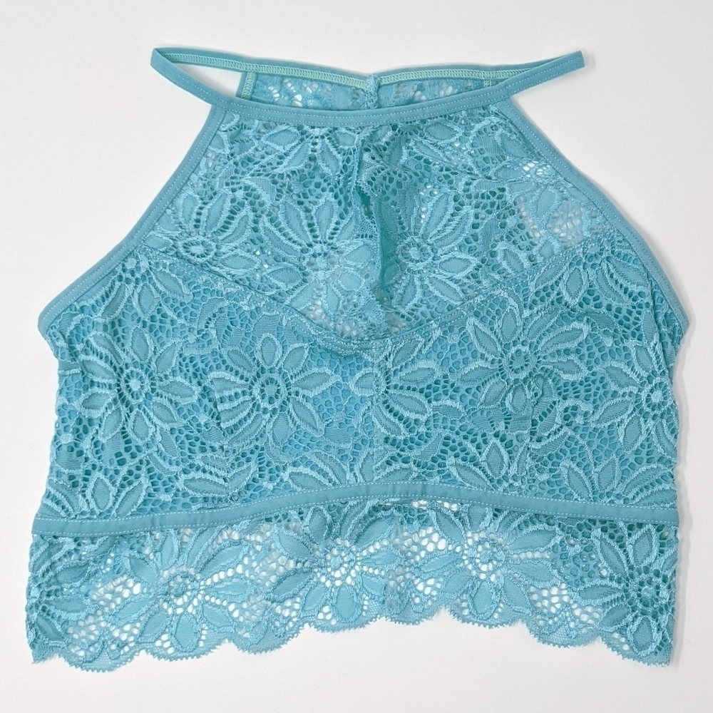 Bralette blue lace keyhole open back